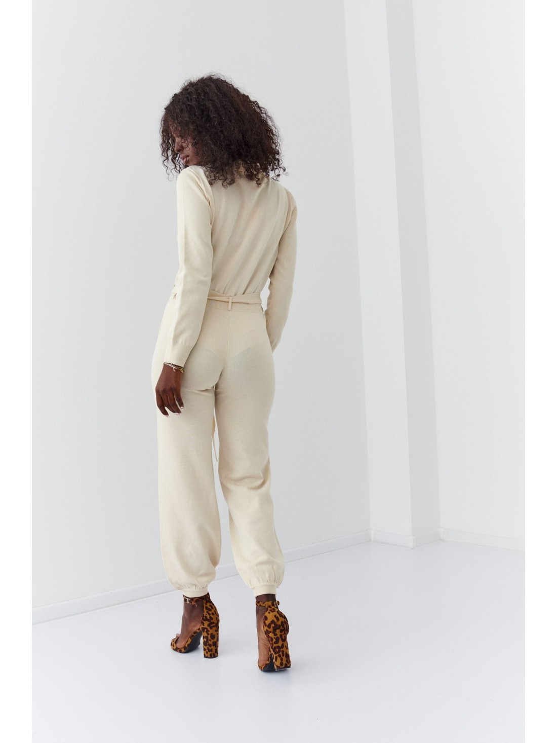 Knitted jumpsuit with loose legs, light beige 0837 - Online store - Boutique